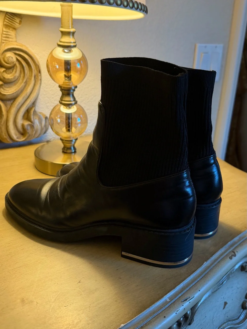 Zara Black Leather Chukka Boots with Knit Ankle
